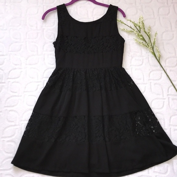 YA LOS ANGELES Black Lace Stripe Dress Small - Picture 5 of 8